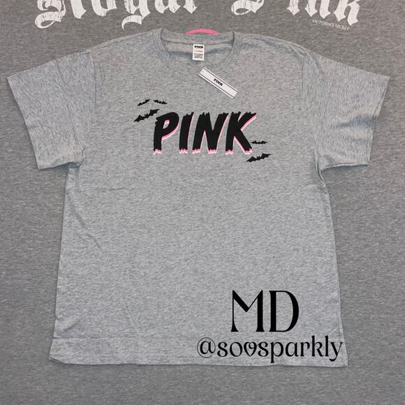 Victoria's Secret Pink Tops - Victorias Secret PINK Heather Gray Halloween Bats Short Sleeve Cotton Campus Tee